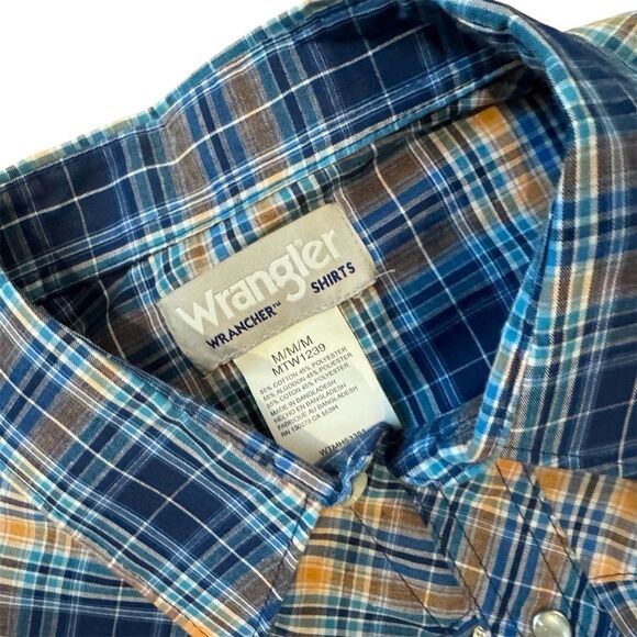 Wrangler Wrancher Men’s Short Sleeve Pearl Snap Plaid Shirt Blue Size M NWT - Picture 5 of 6